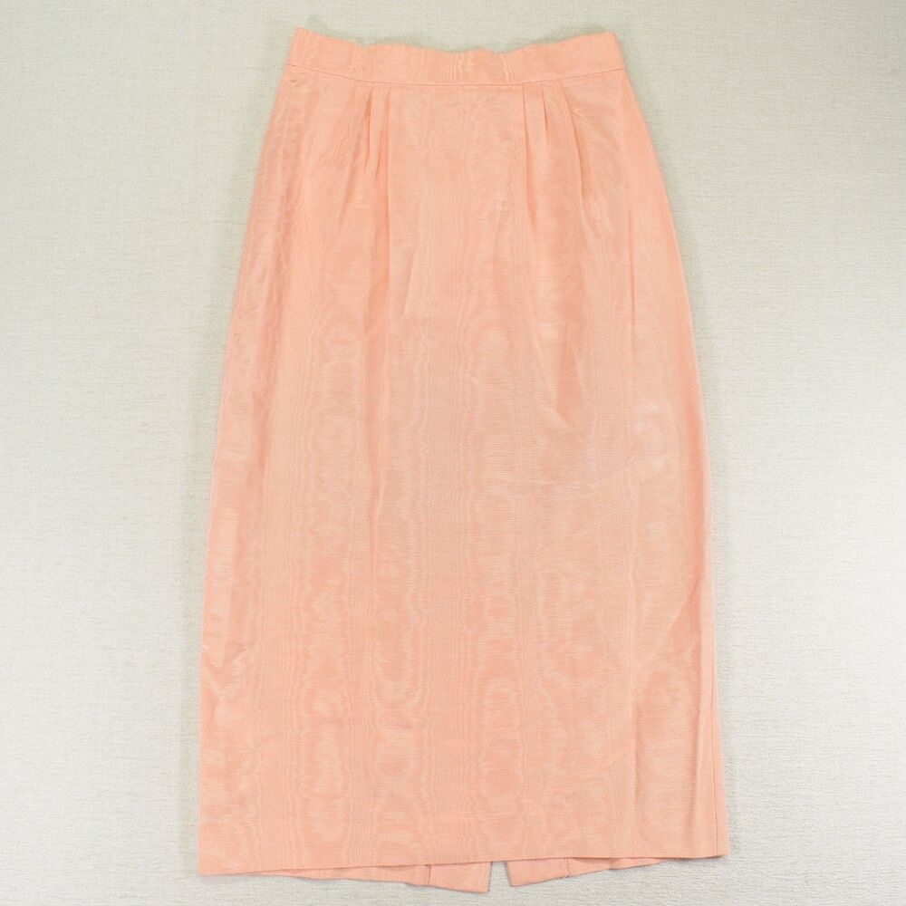 Vintage 70s Peach Coral High Waisted Midi Skirt Size 12 Made in USA Pleated